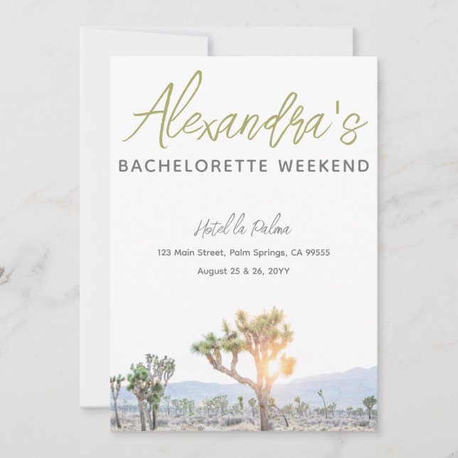Joshua Träd Helg Itinerary Bachelorette Party Inbjudningar (Framsida)