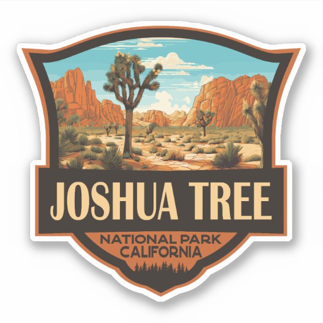 Joshua Träd nationalpark Illustration Retro Klistermärken (Framsida)