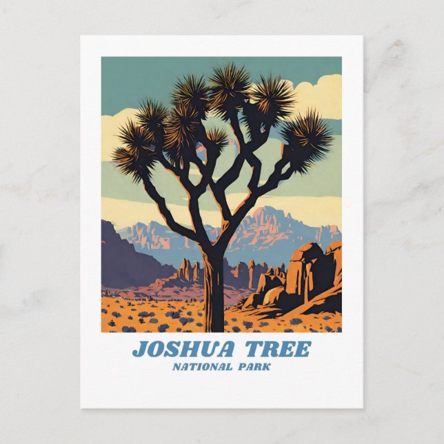 Joshua Träd nationalpark illustration retro Sceni Vykort (Framsida)