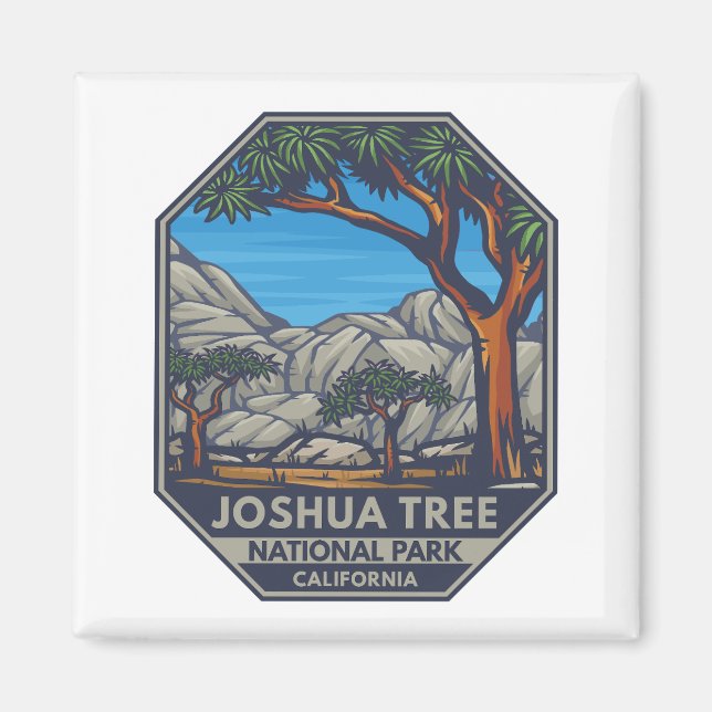 Joshua Träd nationalpark Retro Emblem Magnet (Framsidan)