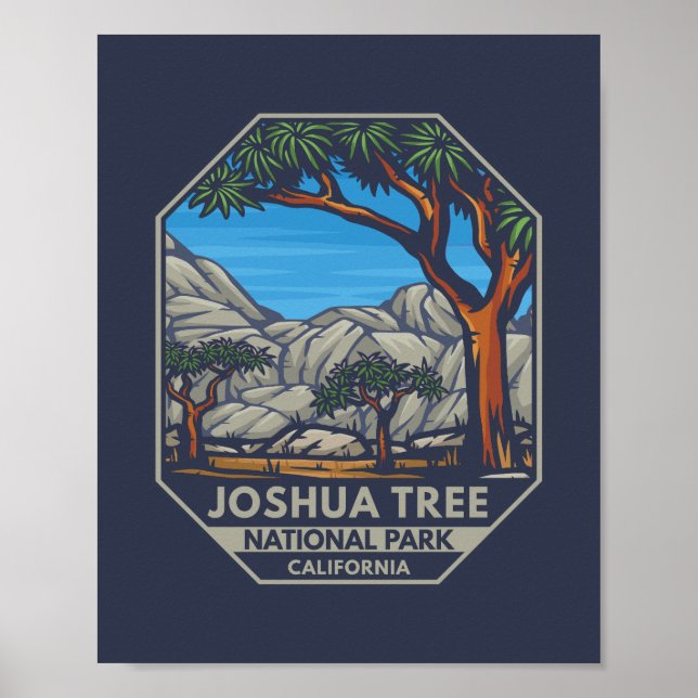 Joshua Träd nationalpark Retro Emblem Poster (Framsidan)