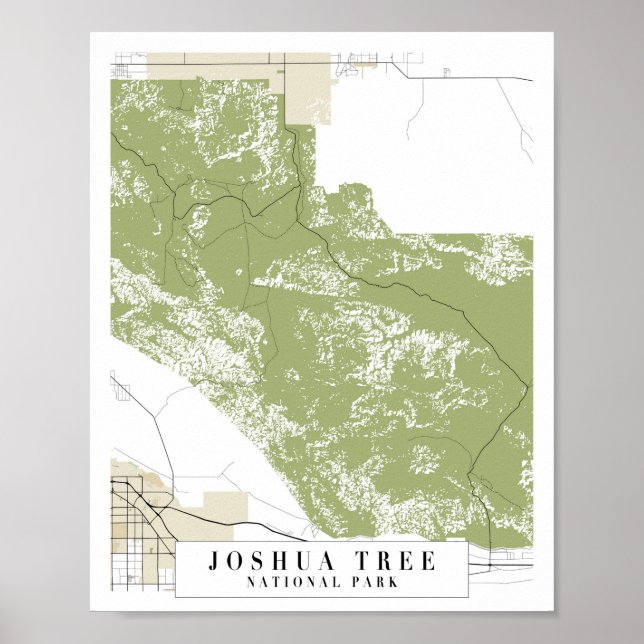 Joshua Träd nationalpark Retro Street Karta Poster (Framsidan)