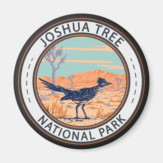 Joshua Träd nationalpark Roadrunner Retro Circle Magnet (Framsidan)