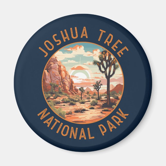 Joshua Träd nationalpark Sunset Retro Distress Magnet (Framsidan)