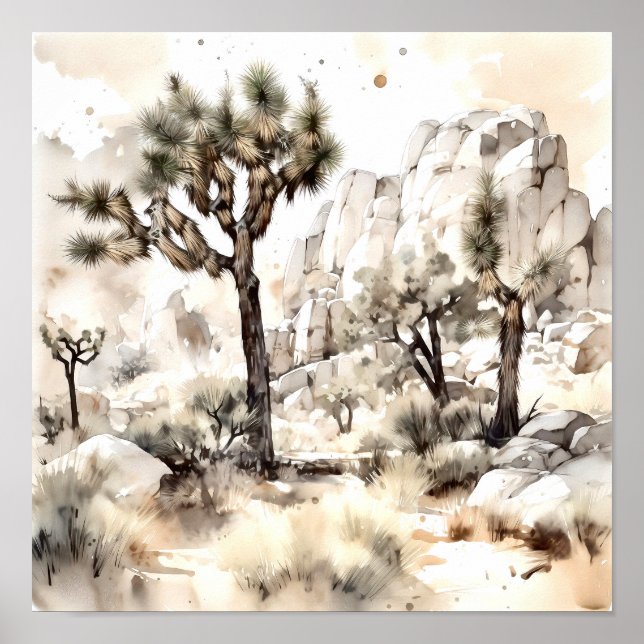 Joshua Träd nationalpark Watercolor Poster (Framsidan)