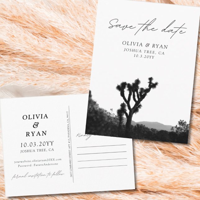 Joshua Träd Spara vykortet Black & White Vykort (Joshua Tree Save the Date Postcard Black & White)