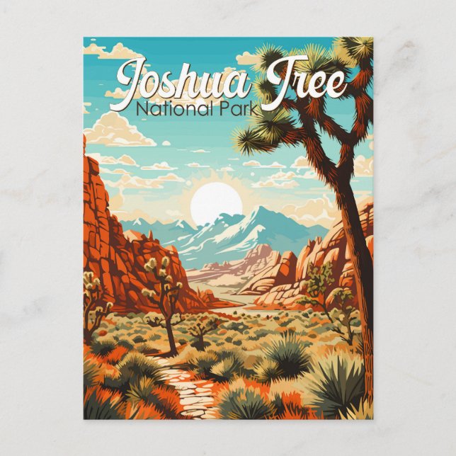 Joshua Tree National Park Illustration Retro Vykort (Framsida)