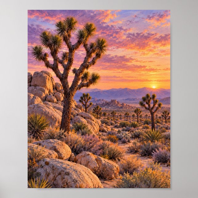Joshua Tree Öken Solnedgång Väggkonst (Framsidan)