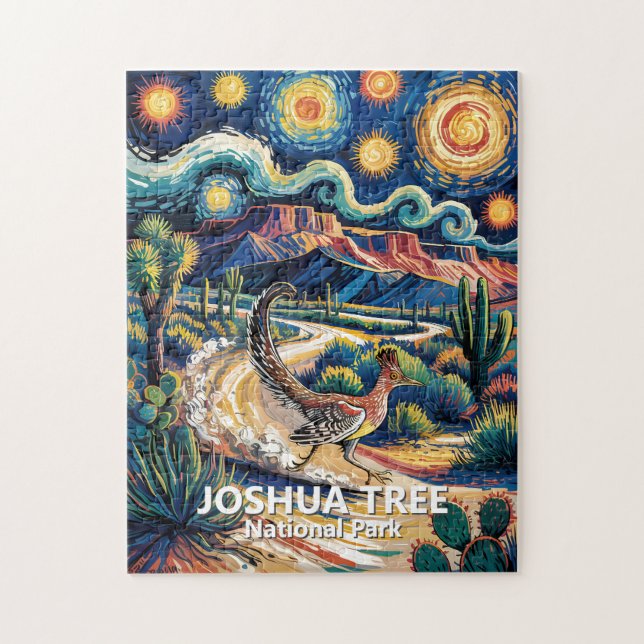 Joshua Tree Roadrunner Färgglatt Ökenlandskap Pussel (Vertikal)