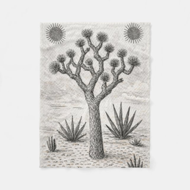 joshua tree skiss | öken skiss konst fleecefilt (Framsidan)