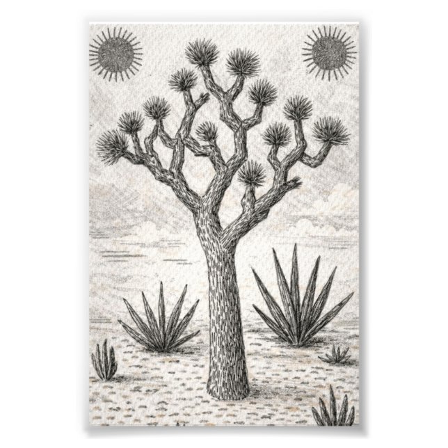 joshua tree skiss | öken skiss konst fototryck (Framsidan)