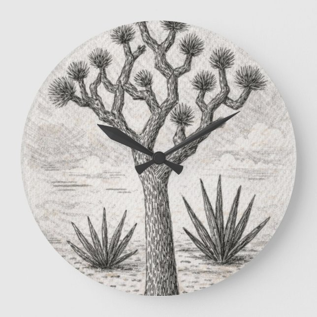 joshua tree skiss | öken skiss konst stor klocka (Framsida)