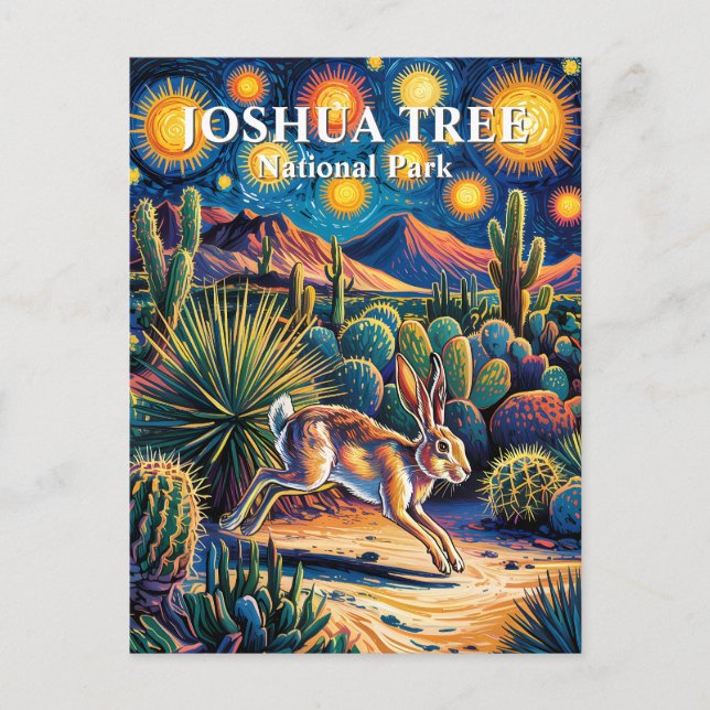 Joshua Tree Van Gogh Desert Wildlife Jackrabbit Vykort (Framsida)