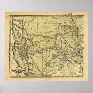 Josiah Greggs 1844 Karta i Indiska territoriet Poster