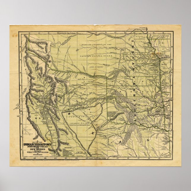 Josiah Greggs 1844 Karta i Indiska territoriet Poster (Framsidan)