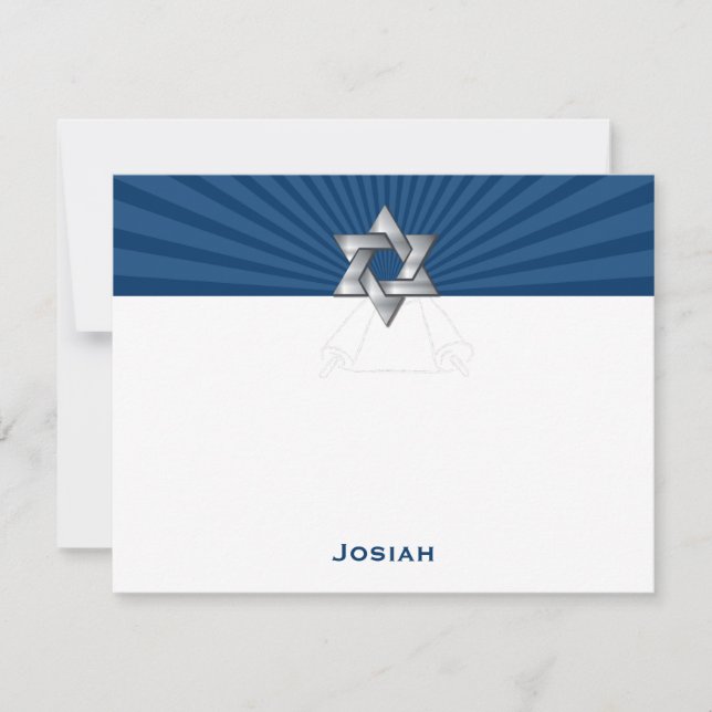 Josiah Silvers judiska stjärna Bar Mitzvah-tackbre Anteckningskort (Framsida)
