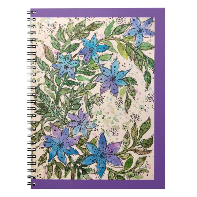 Journal/bärbar dator - Blå stjärnornas blomma Anteckningsbok (Framsidan)