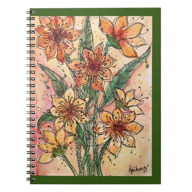 Journal/bärbar dator - Orange Daylillies Anteckningsbok (Framsidan)