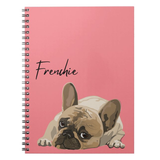 Journal/bärbar dator - Rosa Frenchie, Fransk Bulld Anteckningsbok (Framsidan)