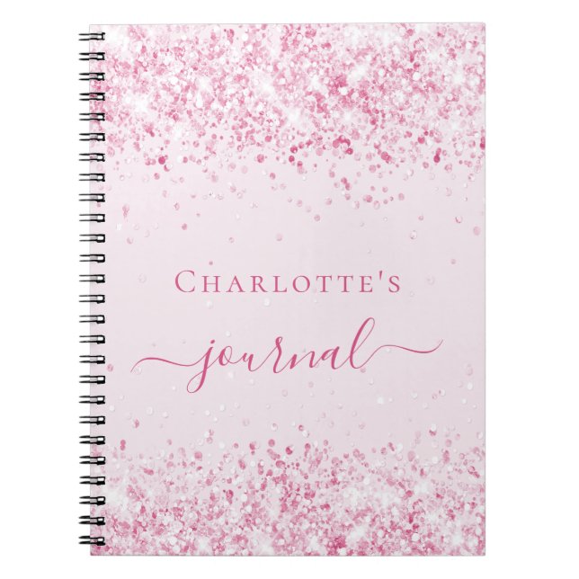 journal-flicka i  med det  rosan glitter namn anteckningsbok (Framsidan)