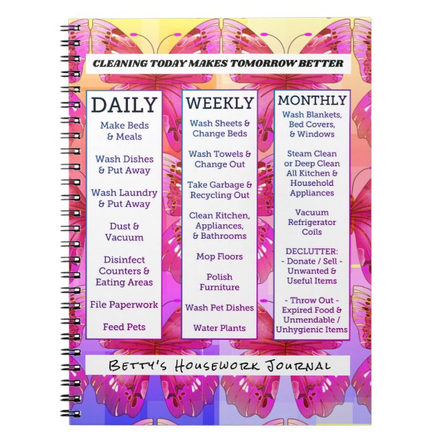 Journal för hushållsarbete för fjärilsför anteckningsbok (Framsidan)