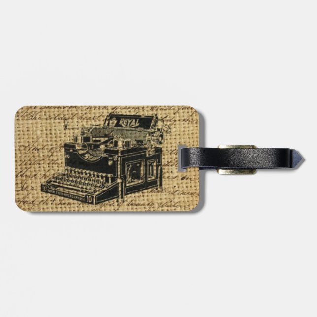 journalistskript, burlap antique-skrivmaskin bagagebricka (Baksida Vågrät)