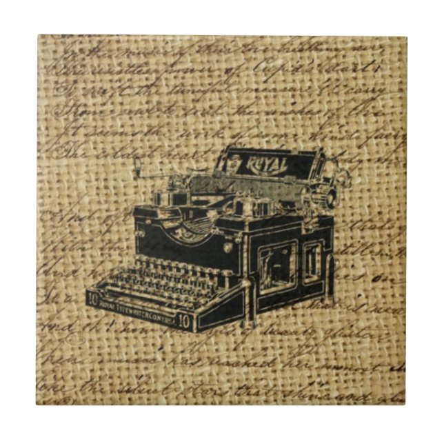 journalistskript, burlap antique-skrivmaskin kakelplatta (Framsidan)