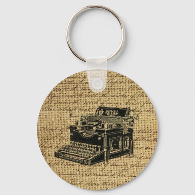 journalistskript, burlap antique-skrivmaskin nyckelring (Framsida)