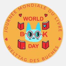 Journée Mondiale du Livre / World Bok Day Cat Runt Klistermärke