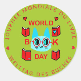 Journée Mondiale du Livre / World Bok Day Cat Runt Klistermärke