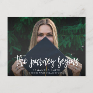 Journey Begins Modern Calligraphy Photo Studenten Inbjudan Vykort