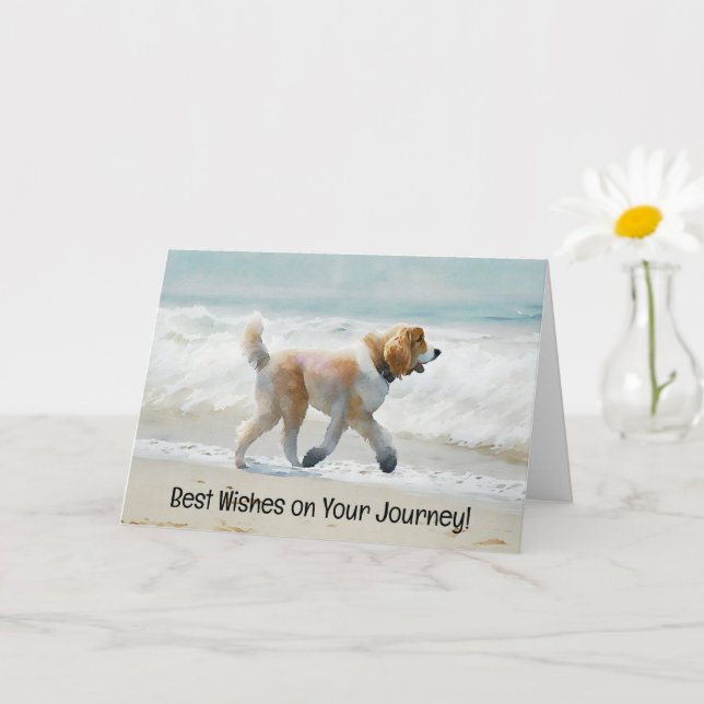 Journey-jobbkort för Cute Dog Runing Beach Art Kort (Liten växt)
