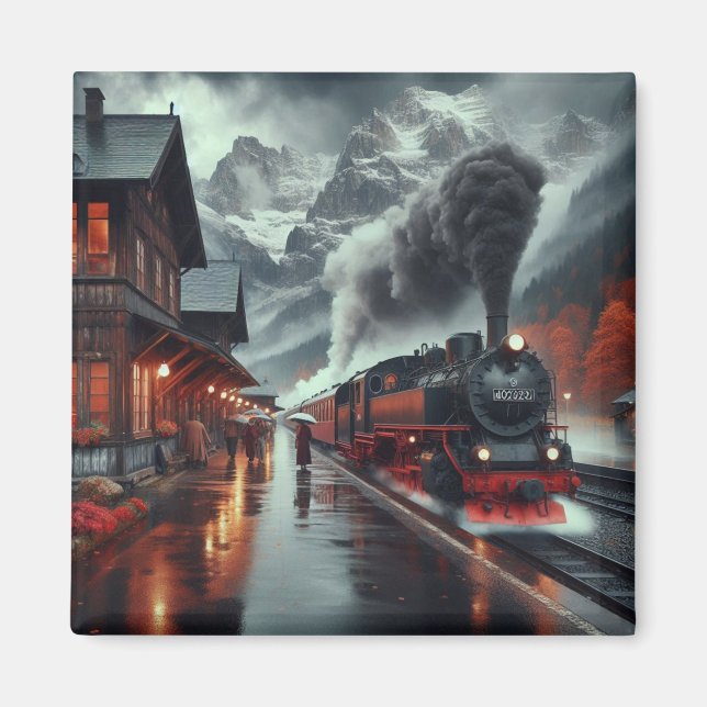 Journey Tåg i höstbergen Magnet (Framsidan)