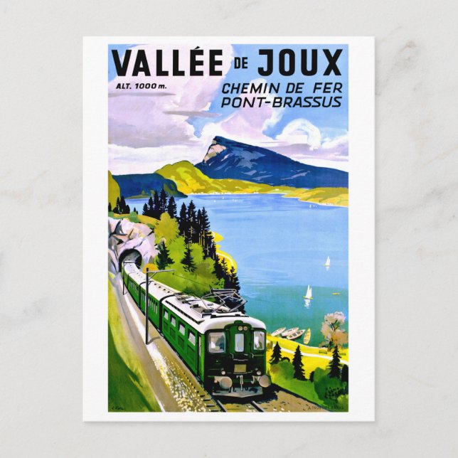 Joux dalen, bron kommer från tunneln vykort (Framsida)
