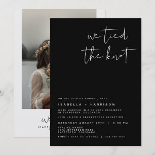 JOVI Black Modern Edgy Photo Elopement Recept Inbjudningar