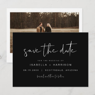 Jovi Black Modern Minimalist Photo Save Date Inbjudningar