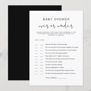 JOVI Black Modern over under Baby Shower Game Inv Inbjudningar