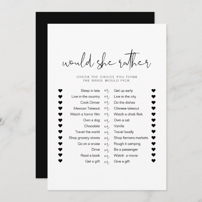 JOVI Black Modern, skulle hon hitta Möhippa Game Inbjudningar (Fram/baksida)