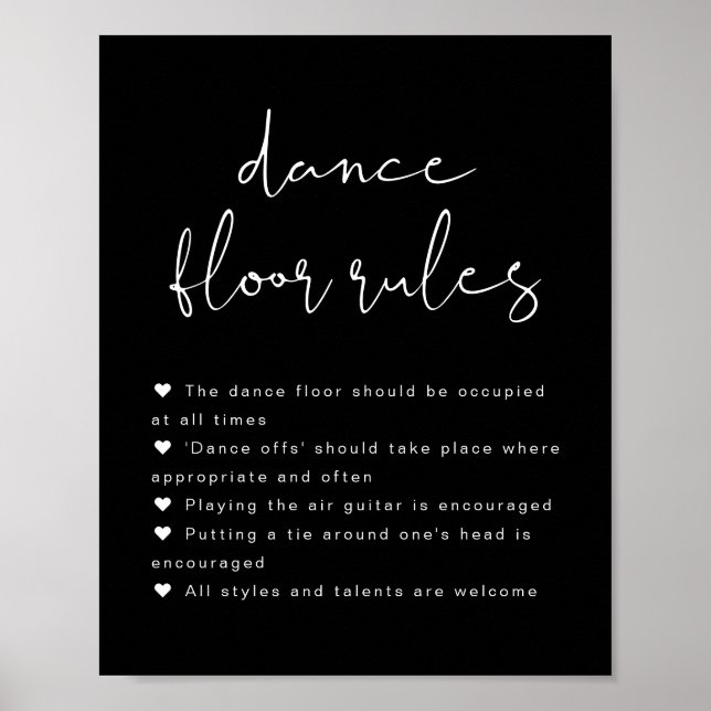 JOVI Edgy Black Bröllop Dance Golv Regler-tecken Poster (Framsidan)