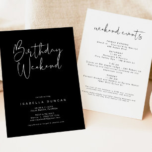JOVI Edgy Black Modern Birthday Helg Itinerary Inbjudningar