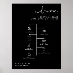 JOVI Edgy Black Modern Bröllop Icon Timeline Poster