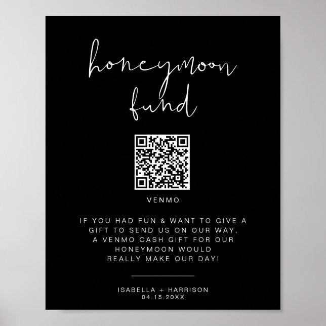 JOVI Edgy Black Modern Honeymoon Fund Bröllop-teck Poster (Framsidan)