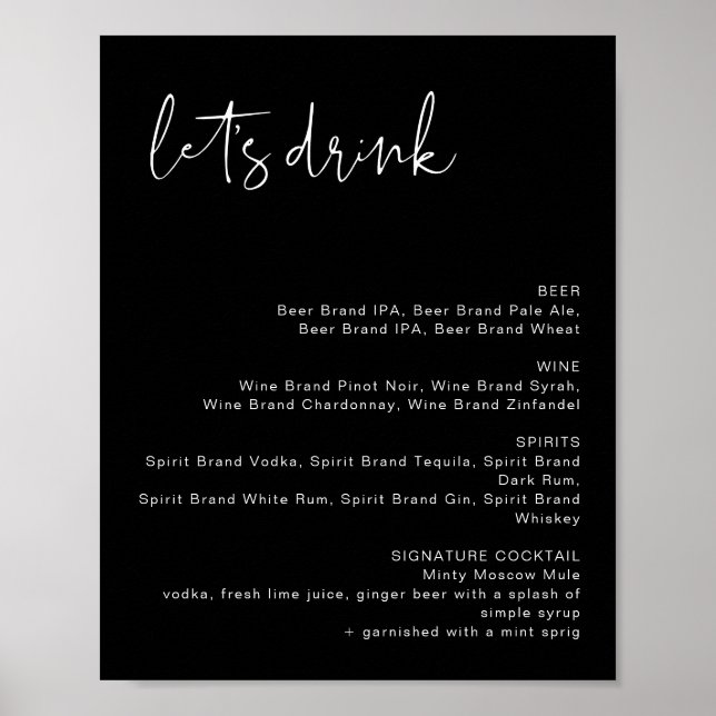 JOVI Edgy Black Modern Let's Drink Bar Meny Skylt (Framsidan)