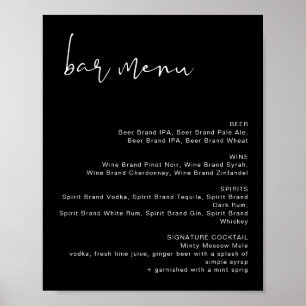 JOVI Edgy Svart Minimalistisk Bröllopsbar Meny Aff Poster