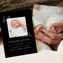 JOVI Modern Black Newborn One Photo Notice Inbjudningar