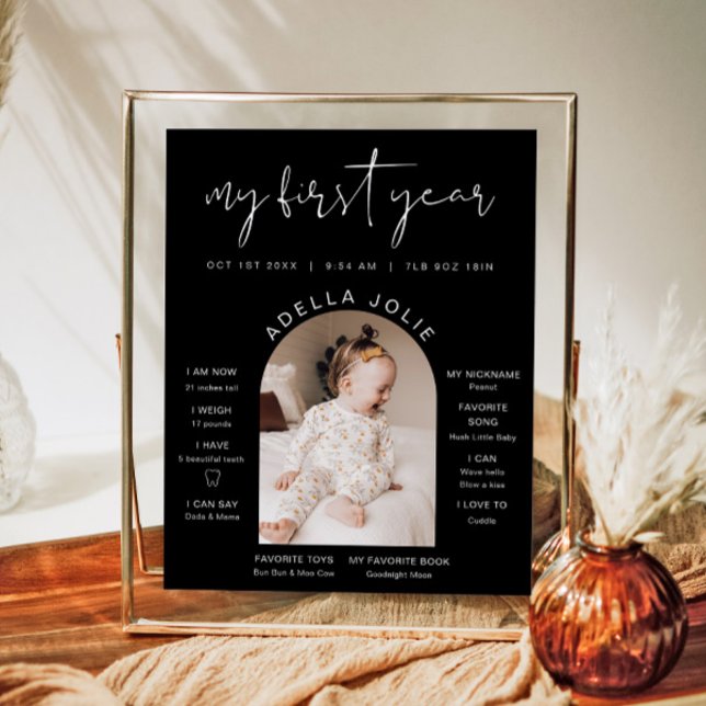 JOVI Modern Black White Photo First Year Milestone Poster (Skapare uppladdad)