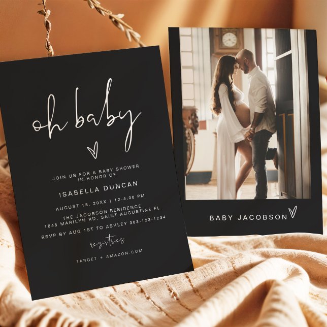 JOVI Modern Edgy Black Heart Oh Baby Baby Shower Inbjudningar (Skapare uppladdad)