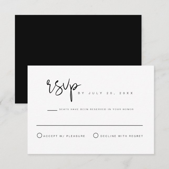 JOVI- Svart Vitt Modern Minimalistisk Bröllops-RSV Inbjudningar (Fram/baksida)