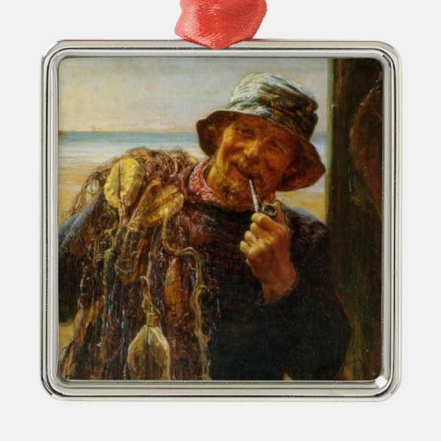 Jovial Fisherman (av Frederick Morgan) Julgransprydnad Metall (Framsidan)