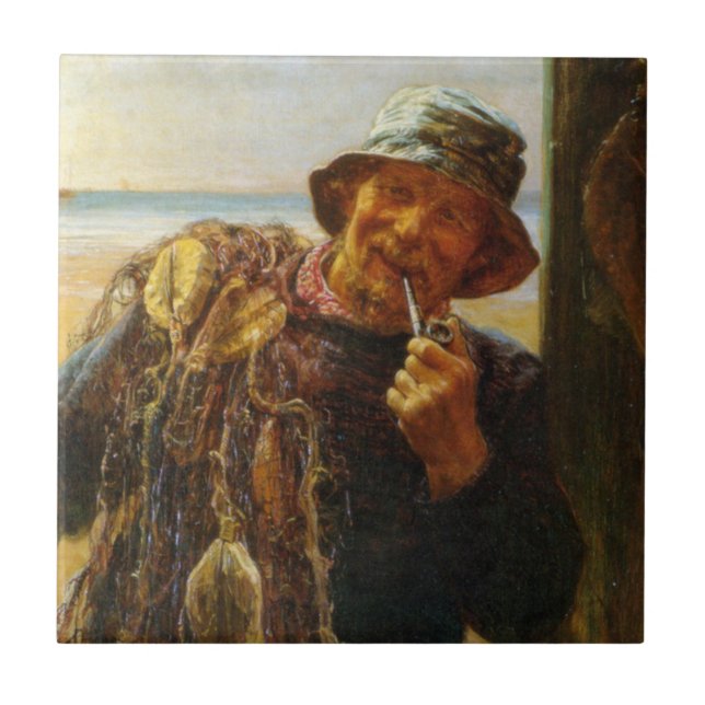 Jovial Fiskare (av Frederick Morgan) Kakelplatta (Framsidan)